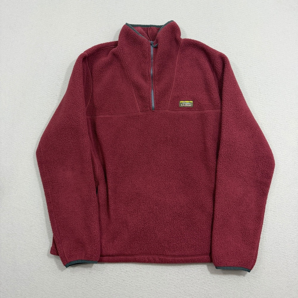 LL Bean Fleece Pullover Mens XL-Tall Burgundy Katahdin Quarter Zip Outdoor Warm